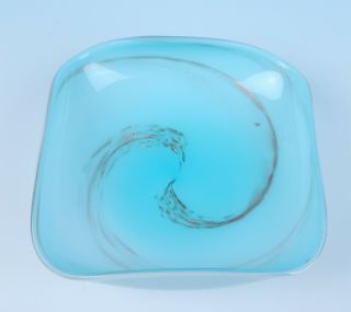 Vintage Murano Fratelli Toso Blue & White W/ Gold Swirl Italian Art Glass Bowl