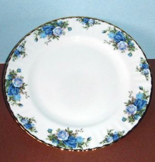 Royal Albert Moonlight Rose Dinner Plate Blue Roses Gold Trim