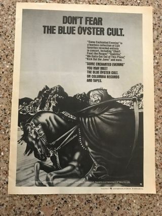 1978 Vintage 8x11 Album Promo Print Ad For Dont Fear The Blue Oyster Cult Reaper