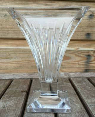 Vintage Waterford Irish Crystal Cut Glass Trumpet Fluted Vase Signed