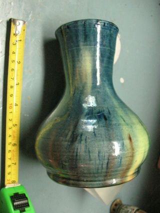 Vintage Studio Art Pottery Wide Mouth Drip Glaze Vase Marine Hues