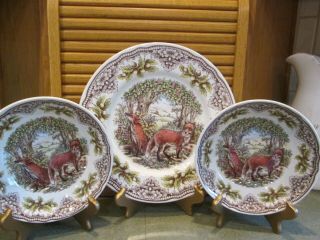 Royal Stafford Victorian English Pottery Fox Dinner Plate & 2 Bowls,  Thanksgiving