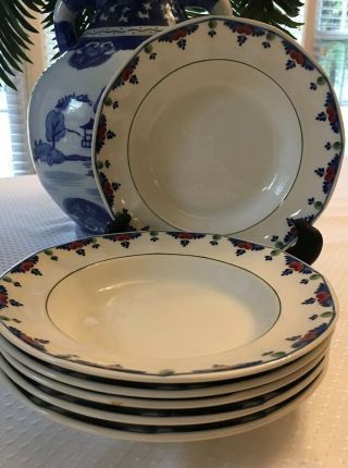 Adams English Ironstone Veruschka 6 Soup Bowls White/floral Retired