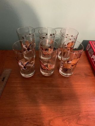 A Set Of Six Libbey Mallard Duck Pheasant Old Fashioned Drinking Glasses