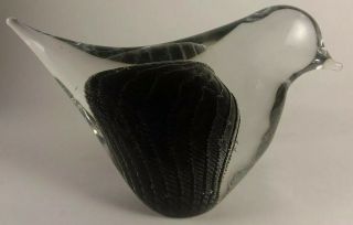 Murano Italy Art Glass Black & White Bird Paperweight Figurine Signed