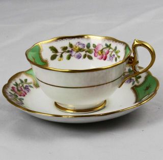 Vintage Royal Albert Crown China Floral Decorated Green & Gold Cup & Saucer