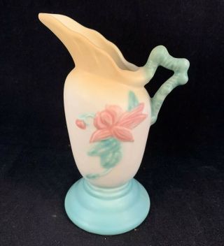 Vintage Hull Pottery Magnolia Ewer Vase Matte Glaze Yellow Pinks And Green 6”