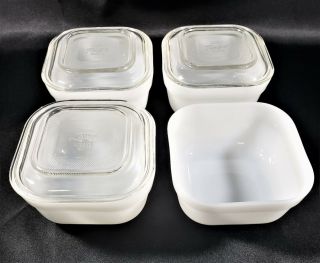 Vintage Fire King White Milk Glass Refrigerator Dishes With Lids 7 Pc.