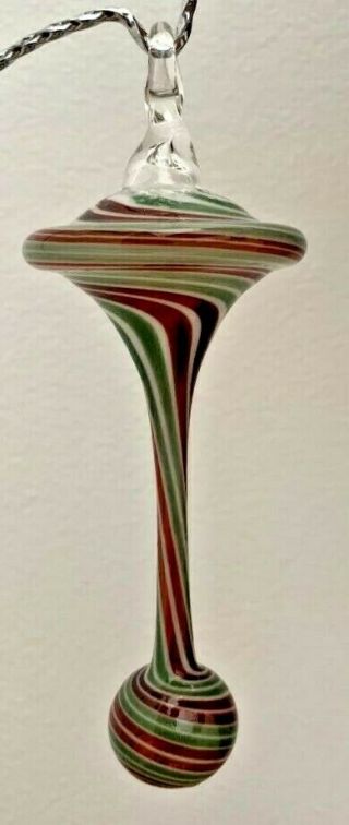 Probstein Studios Hand Blown Signed Glass Double Ball Ornament Red Green White