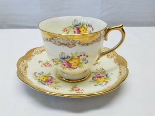Vintage Royal Albert Crown China England Porcelain Gold Floral Tea Cup Saucer