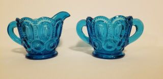 Vintage L.  E.  Smith Blue Moon And Star 3 " Creamer And Sugar Set
