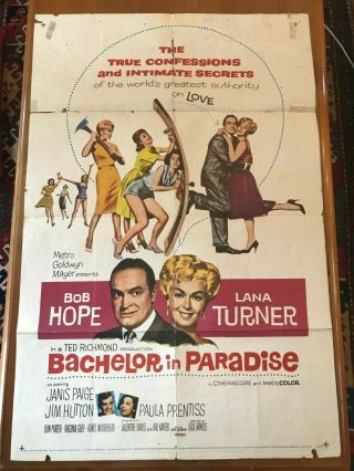 1 - Sheet Poster 27x41: Bachelor In Paradise (1961) Bob Hope,  Lana Turner