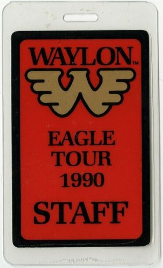 Waylon Jennings Authentic 1990 Concert Laminated Backstage Pass Eagle Tour Aa