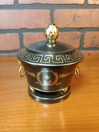 Lenwile Ardalt Artware Black And Gold Footed Vase With Lion Head Handles