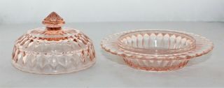 Vintage JEANETTE Windsor Diamond Pink Depression Glass Round Butter Dish w/ Lid 5