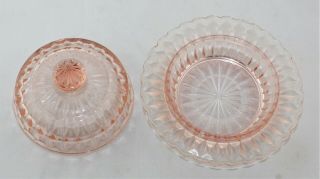 Vintage JEANETTE Windsor Diamond Pink Depression Glass Round Butter Dish w/ Lid 6