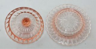 Vintage JEANETTE Windsor Diamond Pink Depression Glass Round Butter Dish w/ Lid 7