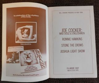 Fillmore East Program March 27 - 28,  1970 Joe Cocker: Mad Dogs & Englishmen & More