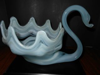 Vintage Murano style Hand blown glass Swan bowl planter centerpiece 2