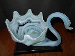 Vintage Murano style Hand blown glass Swan bowl planter centerpiece 3