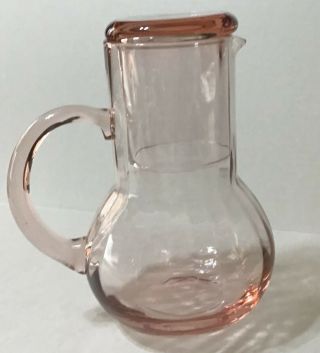 Vintage Pink Depression Glass Tumble - Up Bedside Carafe Tumbler Pitcher Handled