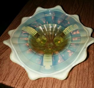 ANTIQUE NORTHWOOD opalescent Vaseline Glass 3 - Footed Candy Dish/Card Receiver 3