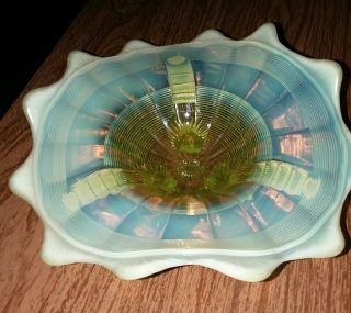 ANTIQUE NORTHWOOD opalescent Vaseline Glass 3 - Footed Candy Dish/Card Receiver 7