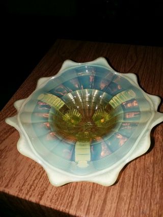 ANTIQUE NORTHWOOD opalescent Vaseline Glass 3 - Footed Candy Dish/Card Receiver 8