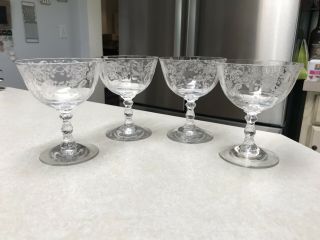 Set Of 4 Fostoria Meadow Rose Clear Stemware Champagne/ Sherbet Glasses