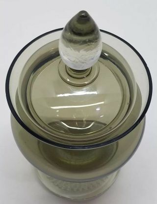 Vtg Retro bubble glass footed smokey Grey Apothecary Compote Lidded Candy Dish 2