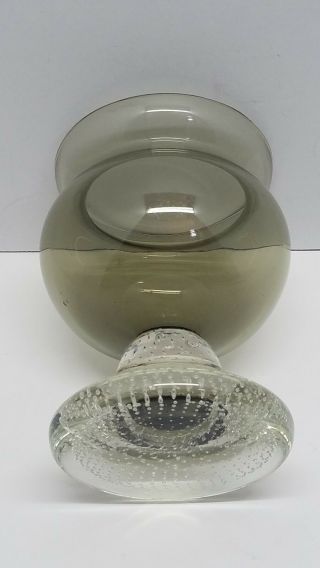 Vtg Retro bubble glass footed smokey Grey Apothecary Compote Lidded Candy Dish 6