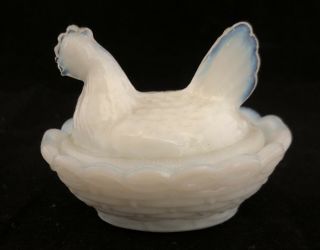 Vintage Miniature Milk Glass Hen On Nest Covered Dish