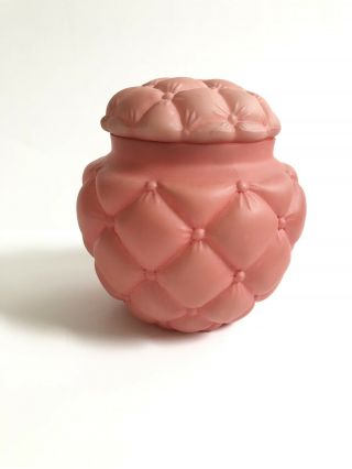 Vintage Pink Milk Glass Diamond Quilted Tufted Biscuit Ginger Jar Boudoir Box