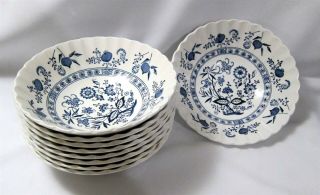 Set Of 9 Classic White J&g Meakin Blue Nordic 6 1/2 " Soup Cereal Bowl