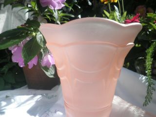 2 x Vintage 1930s Art Deco Sowerby Pink Frosted Glass Vases just fabulous. 2