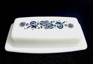 Vintage Corning Corelle Pyrex Old Town Blue Covered Butter Dish Model 72 - B Guc