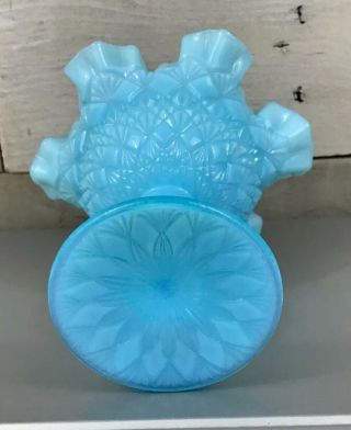 Vintage Fenton Robin Egg Blue Milk Glass Hobnail Pedastal Dish Vase Ruffled Rim 3