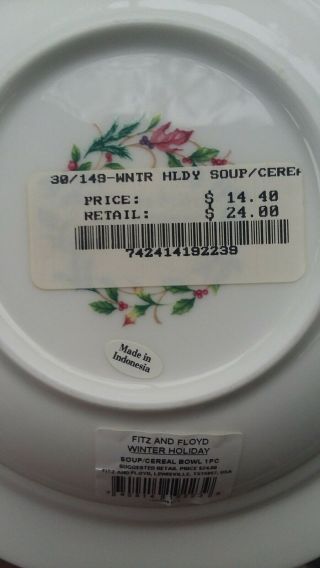Fitz And Floyd Winter Holiday/Green Wreath Soup/Cereal Bowls - Set of 4 - 4