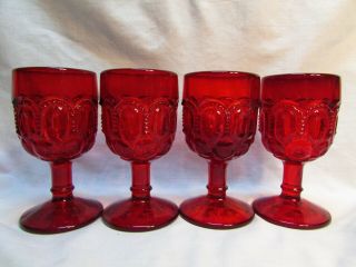 Set Of 4 L.  E.  Smith Ruby Red Moon & Stars 4 1/2 " Wine Stems