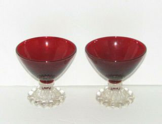 Vintage Ruby Red Depression Glass Footed Dessert Dishes Sherbet Cups Set Of 2
