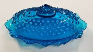 Vintage Fenton Colonial Blue Hobnail Oval Covered 7.  75 " Butter Dish & Lid (bb12)