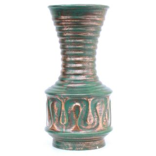 Vintage Mid - Century Modern Savoy China Style Green & Gold Wash Vase Art Pottery