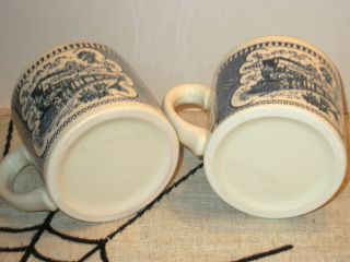 Royal China Currier and Ives blue and white TRAIN MUGS 2 D 2