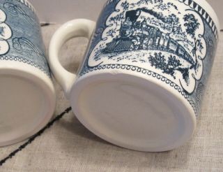 Royal China Currier and Ives blue and white TRAIN MUGS 2 D 3