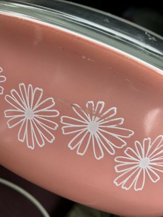 Vintage Pyrex Pink Daisy 043 Oval Casserole Dish 1.  5 Qt with Lid 2