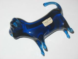 Vintage Mid - Century Modern - Mcm - Viking Art Glass Blue Dog Figurine - Figure