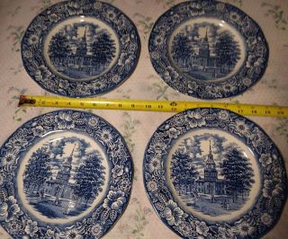 4 Vintage Staffordshire Liberty Blue - Independence Hall Dinner Plates 9¾ Inches