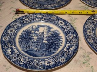 4 Vintage Staffordshire Liberty Blue - Independence Hall Dinner Plates 9¾ inches 2