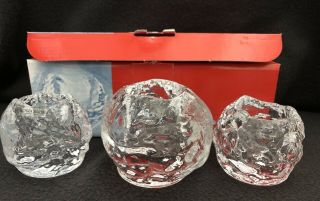 Kosta Boda Sweden Crystal Set Of Snowball Tea Light Candle Holders 2