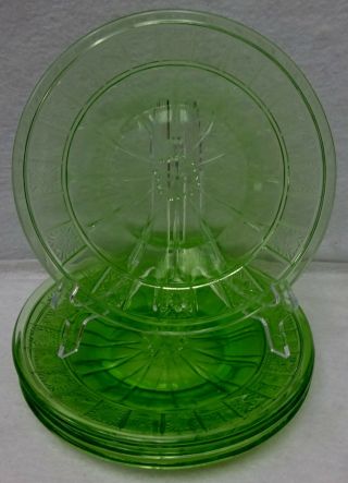 Jeannette Glass Doric Green Pattern Set Of Four (4) Bread Plates - 6 "